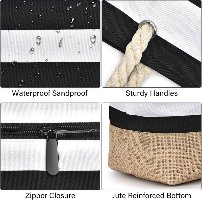 Becokan Beach Bags for Women Large Canvas Beach Tote Bag Beach Bags Waterproof Sandproof Swim Pool Bag Travel Essentials - Image 2